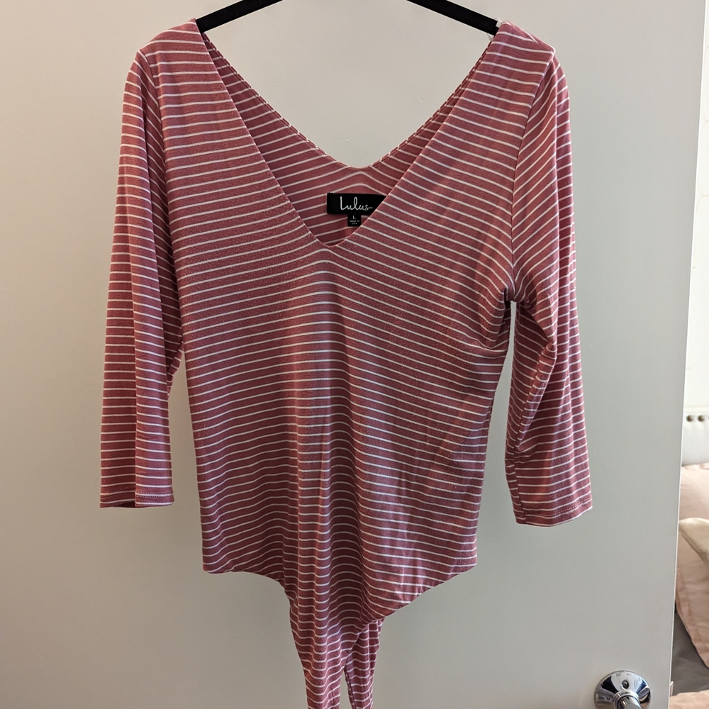 Lulu's Mauve Striped Bodysuit